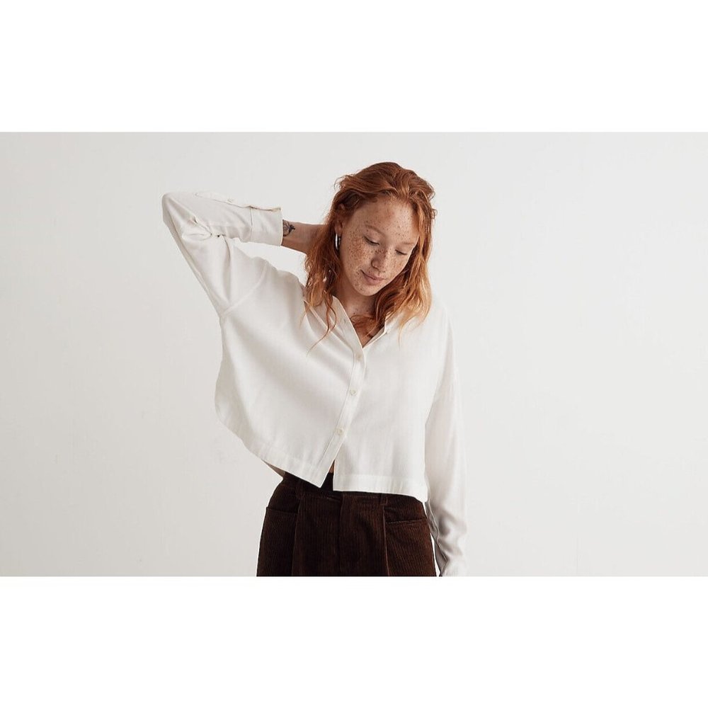 Madewell Lusterweave Hartfield Crop Ivory Button up Shirt Size L